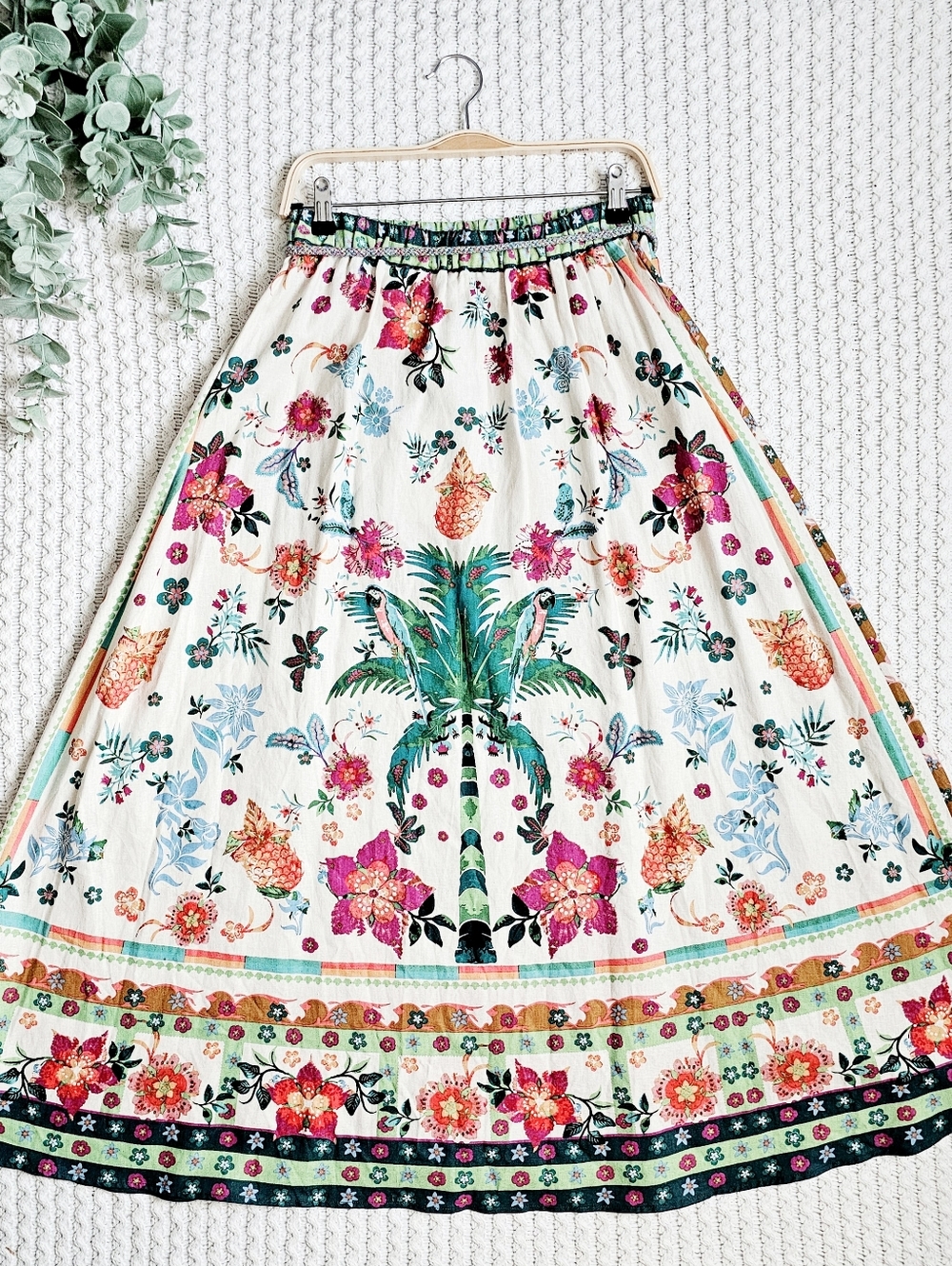 Rachel Zoe Linen Maxi Skirt Elastic Waistband Colorful Tropical Resortwear S NWT - Picture 8 of 14